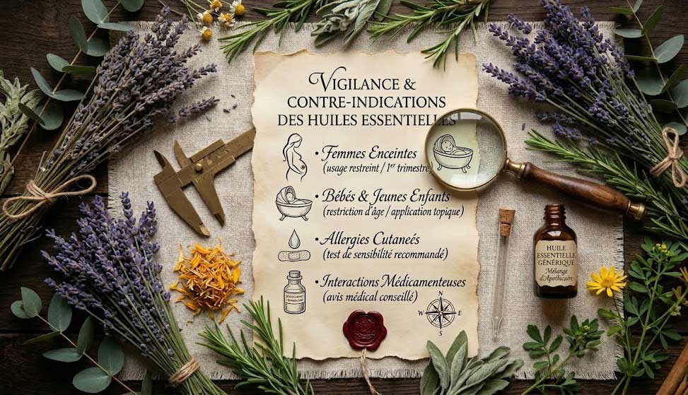Femme enceinte tenant un flacon d'huile essentielle — précautions et contre-indications