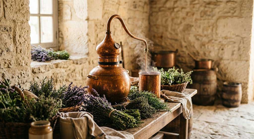 Alambic en cuivre pour la distillation artisanale d'huiles essentielles - qualité et traçabilité